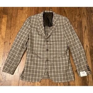 NWT Caruso Blazer Mens 38R Plaid Wool Cashmere Unstructured Beige 3 Button Italy